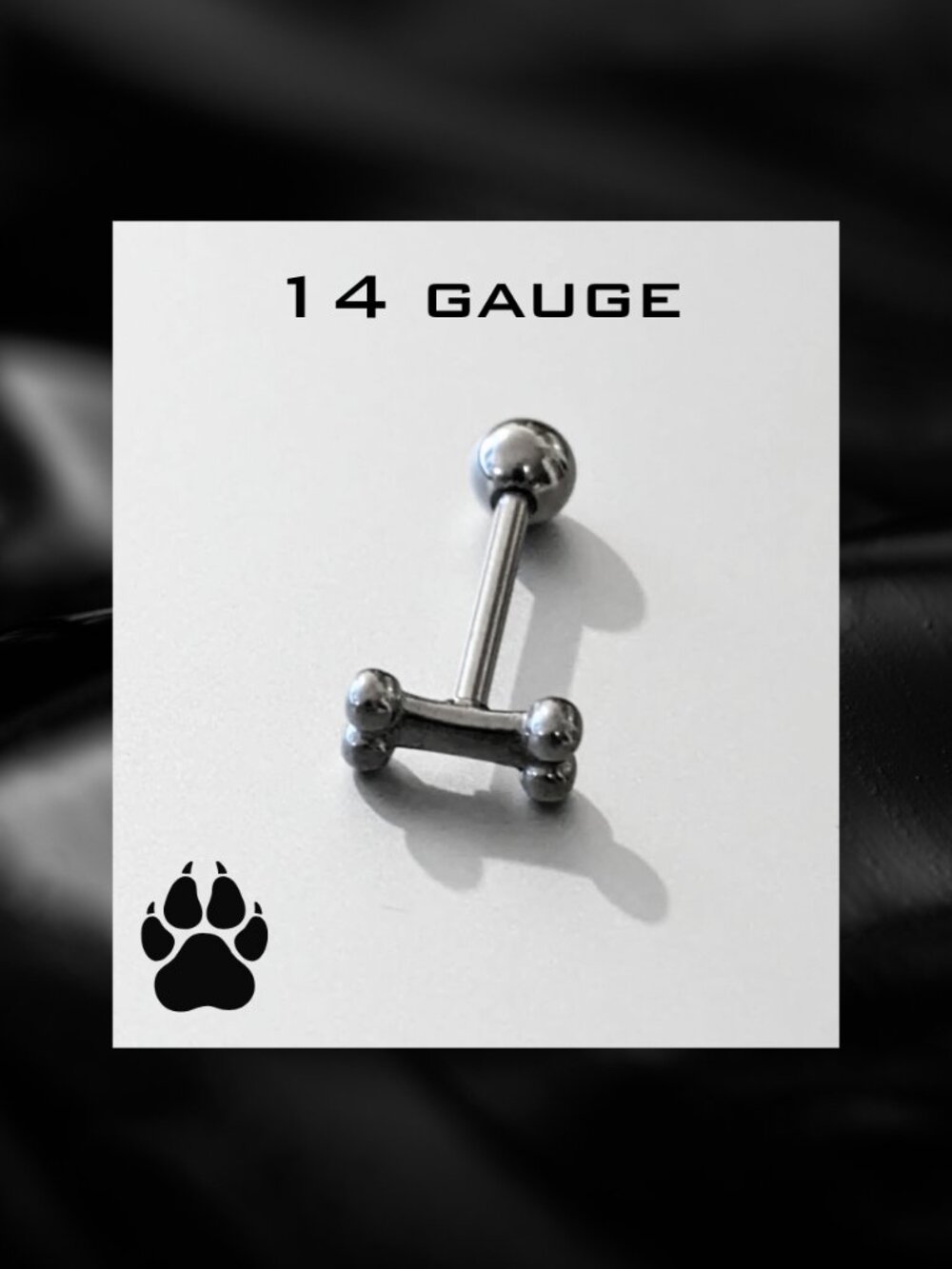 NWT 14G / 1.6mm Silver Bone Tongue Ring Barbell Puppy Goth Furry Body Jewelry